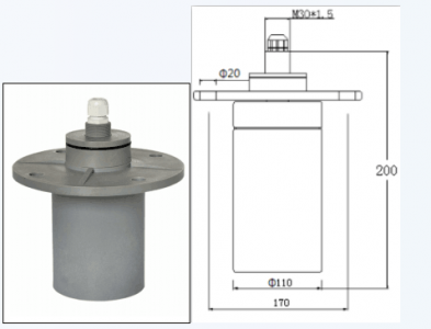 Ultrasonic Level Sensor 0-25 Metre Range, 4-20mA - 12-30V DC